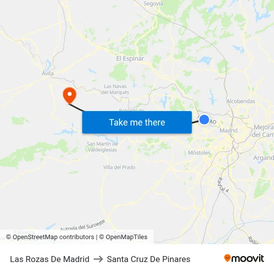 Las Rozas De Madrid to Santa Cruz De Pinares map