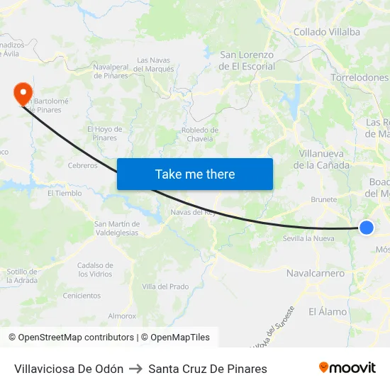 Villaviciosa De Odón to Santa Cruz De Pinares map