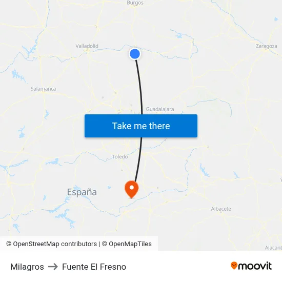 Milagros to Fuente El Fresno map