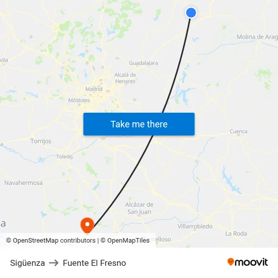 Sigüenza to Fuente El Fresno map