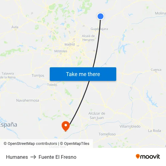 Humanes to Fuente El Fresno map