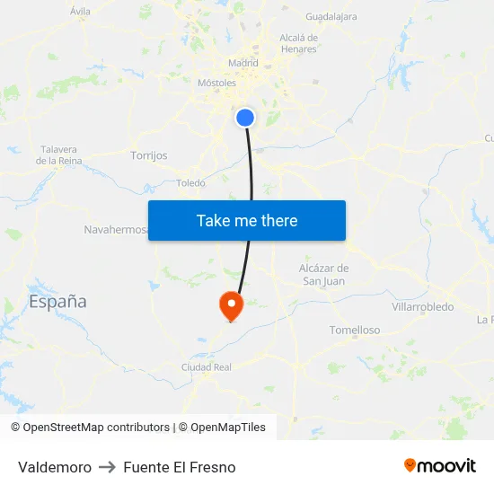 Valdemoro to Fuente El Fresno map