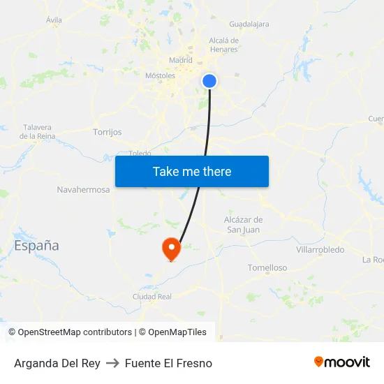 Arganda Del Rey to Fuente El Fresno map