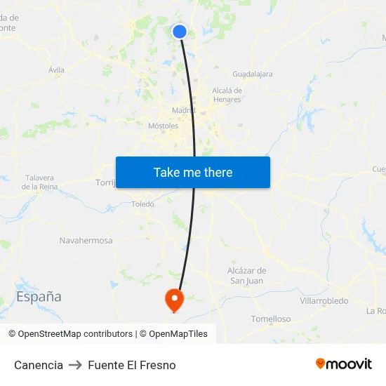 Canencia to Fuente El Fresno map