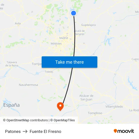 Patones to Fuente El Fresno map