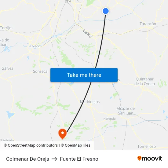 Colmenar De Oreja to Fuente El Fresno map