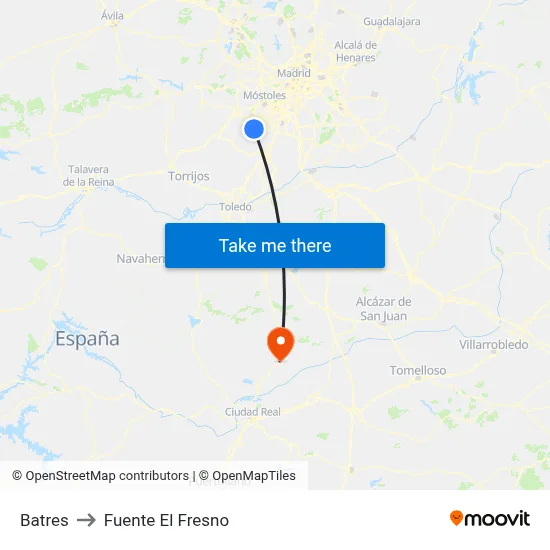 Batres to Fuente El Fresno map