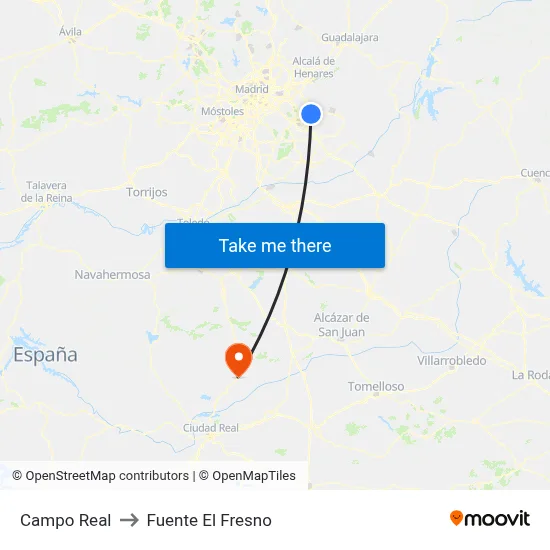 Campo Real to Fuente El Fresno map