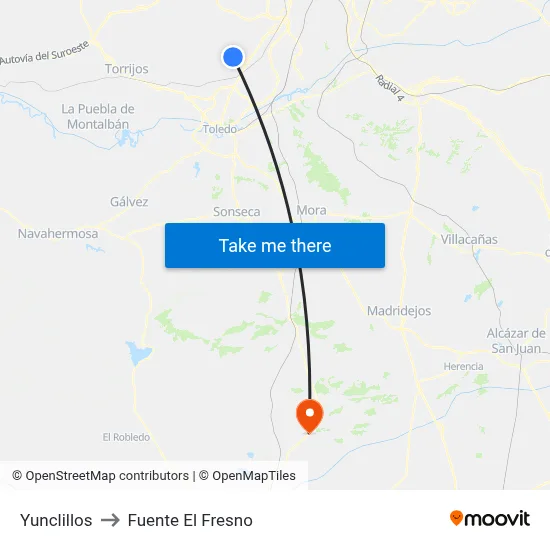 Yunclillos to Fuente El Fresno map