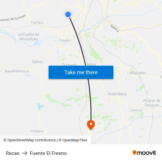 Recas to Fuente El Fresno map