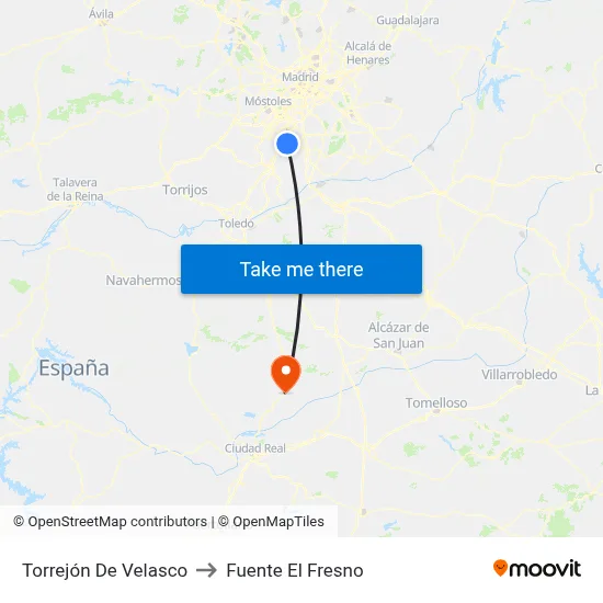 Torrejón De Velasco to Fuente El Fresno map