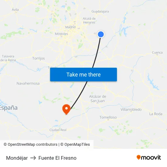 Mondéjar to Fuente El Fresno map