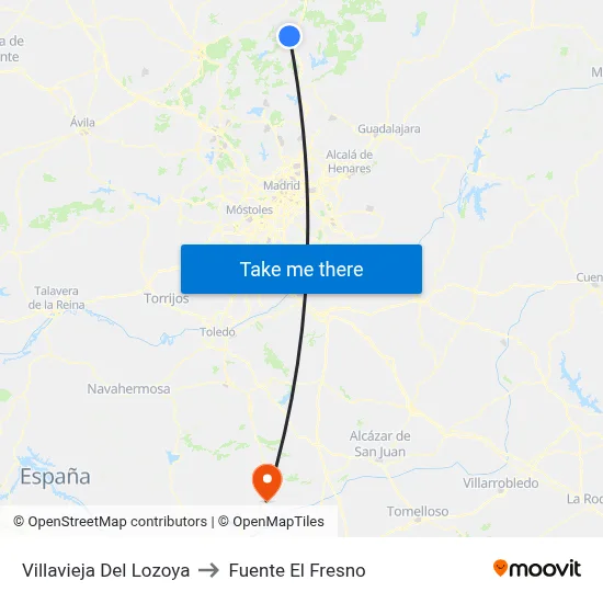 Villavieja Del Lozoya to Fuente El Fresno map