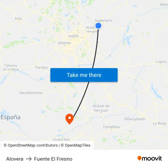 Alovera to Fuente El Fresno map