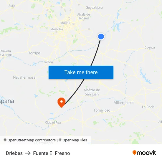 Driebes to Fuente El Fresno map