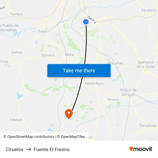Ciruelos to Fuente El Fresno map