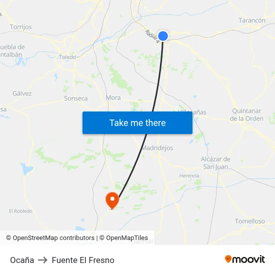 Ocaña to Fuente El Fresno map