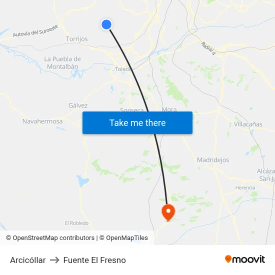 Arcicóllar to Fuente El Fresno map