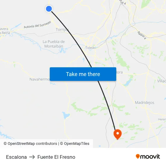 Escalona to Fuente El Fresno map