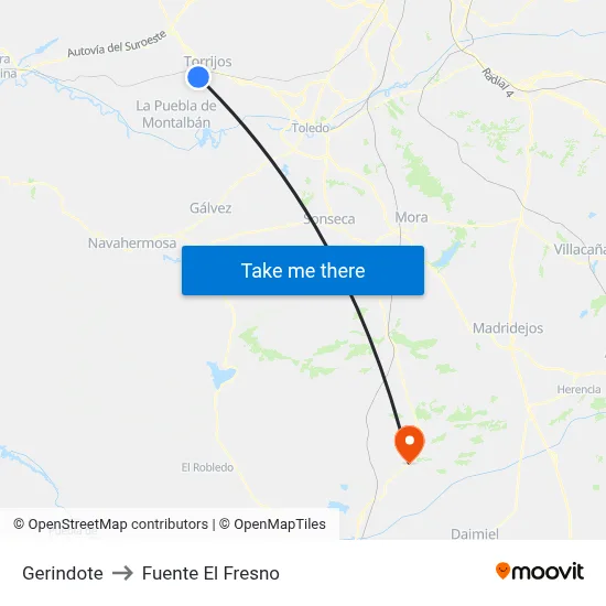 Gerindote to Fuente El Fresno map