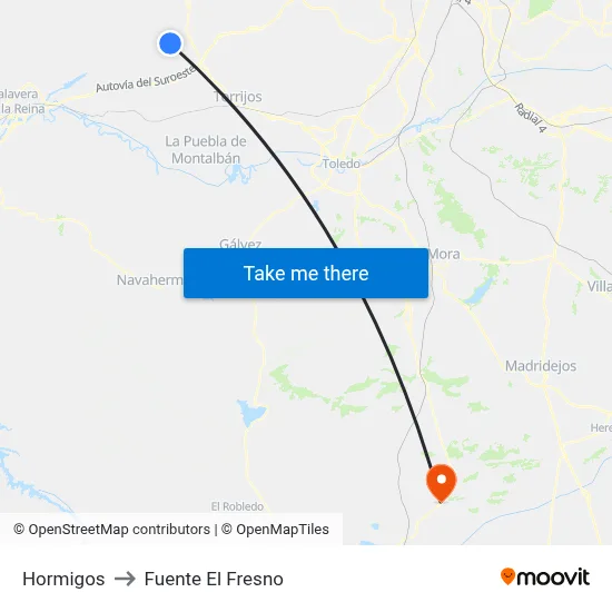 Hormigos to Fuente El Fresno map