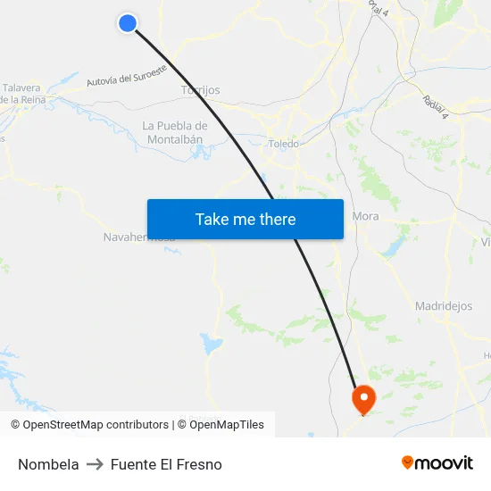 Nombela to Fuente El Fresno map