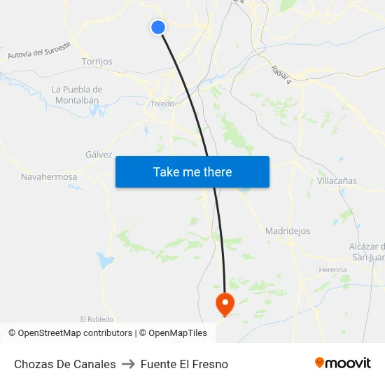Chozas De Canales to Fuente El Fresno map