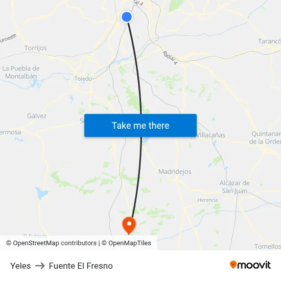 Yeles to Fuente El Fresno map