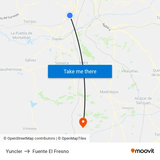 Yuncler to Fuente El Fresno map