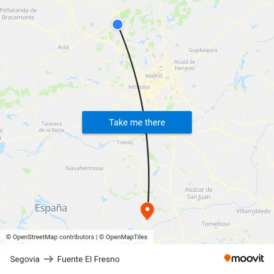 Segovia to Fuente El Fresno map