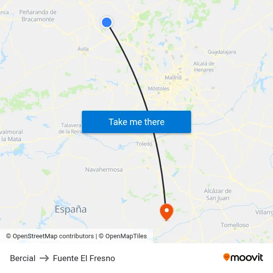 Bercial to Fuente El Fresno map
