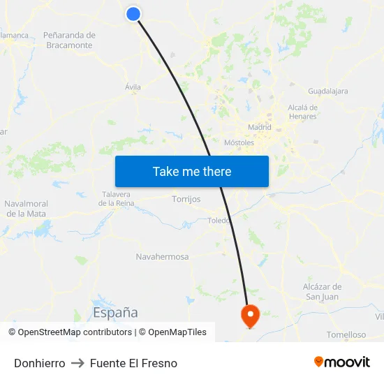 Donhierro to Fuente El Fresno map