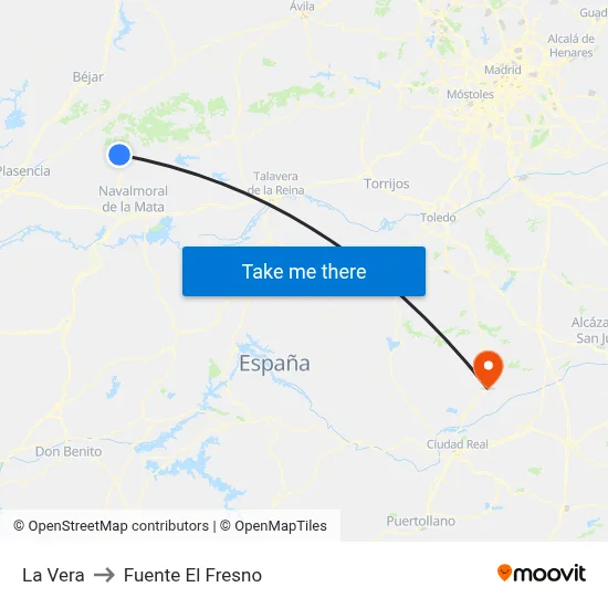 La Vera to Fuente El Fresno map