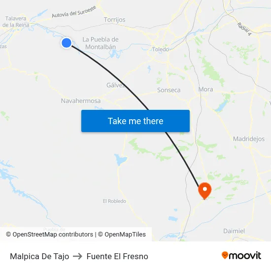 Malpica De Tajo to Fuente El Fresno map