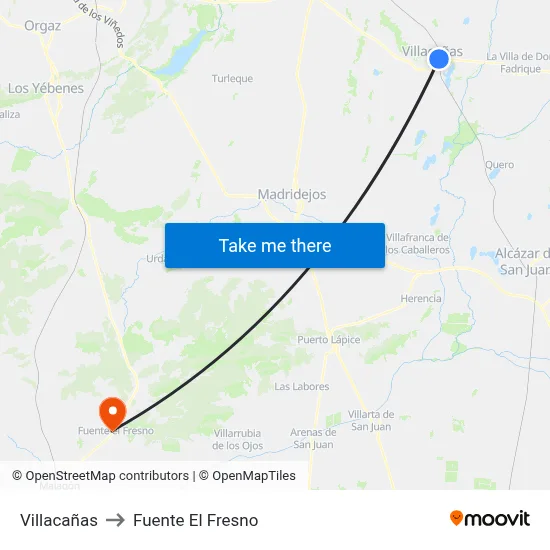 Villacañas to Fuente El Fresno map