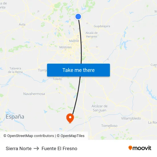 Sierra Norte to Fuente El Fresno map