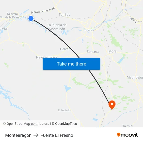 Montearagón to Fuente El Fresno map