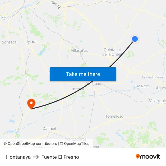 Hontanaya to Fuente El Fresno map