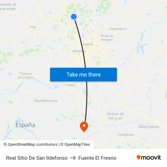 Real Sitio De San Ildefonso to Fuente El Fresno map