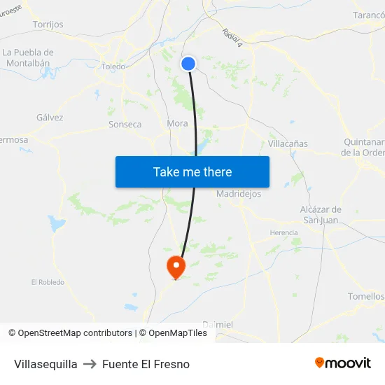 Villasequilla to Fuente El Fresno map