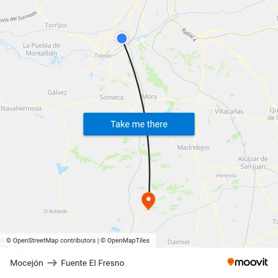 Mocejón to Fuente El Fresno map