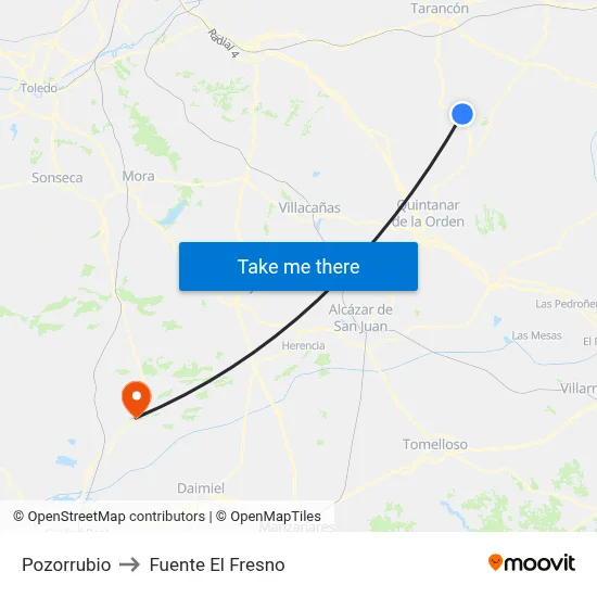 Pozorrubio to Fuente El Fresno map