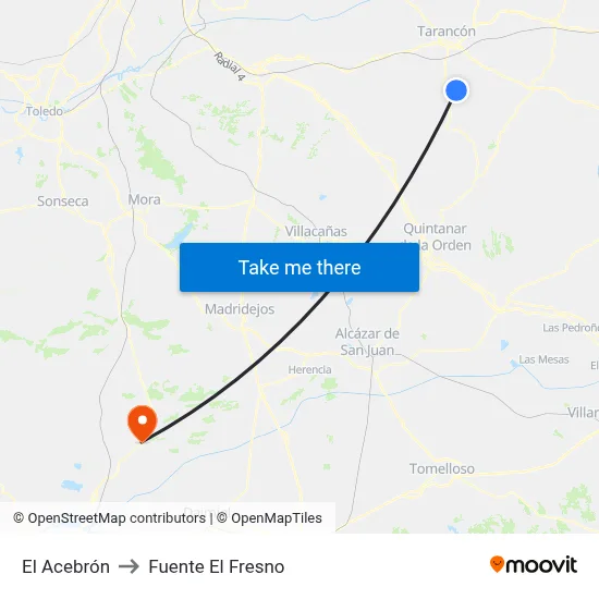 El Acebrón to Fuente El Fresno map
