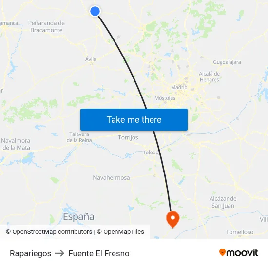 Rapariegos to Fuente El Fresno map