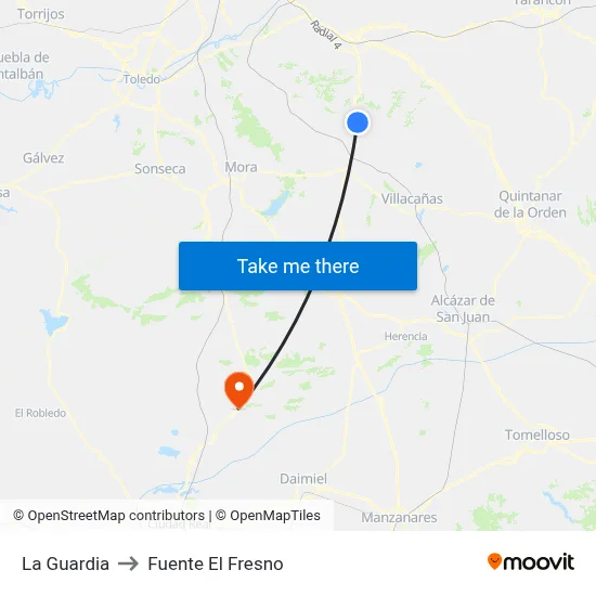 La Guardia to Fuente El Fresno map