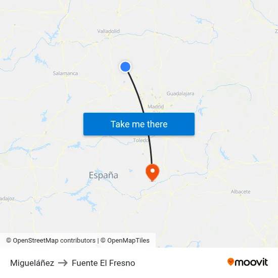 Migueláñez to Fuente El Fresno map