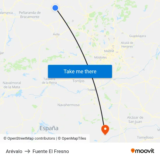 Arévalo to Fuente El Fresno map