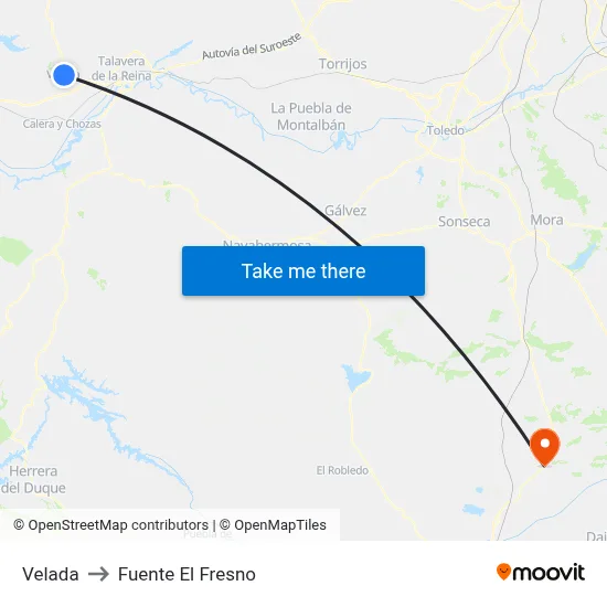 Velada to Fuente El Fresno map