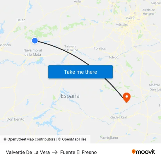 Valverde De La Vera to Fuente El Fresno map