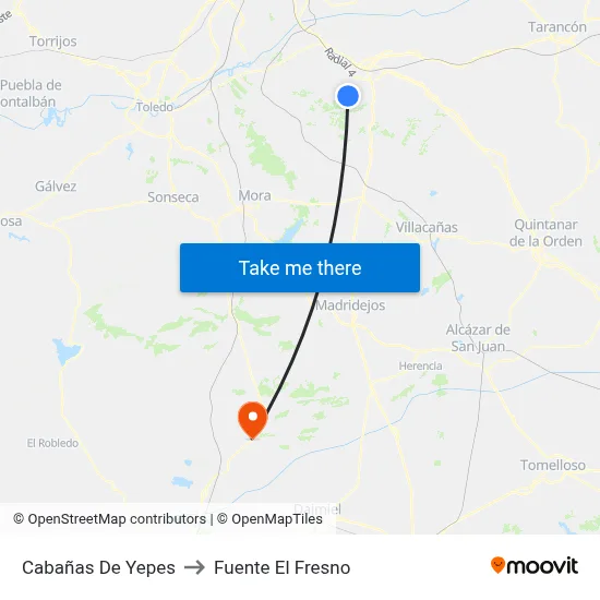 Cabañas De Yepes to Fuente El Fresno map
